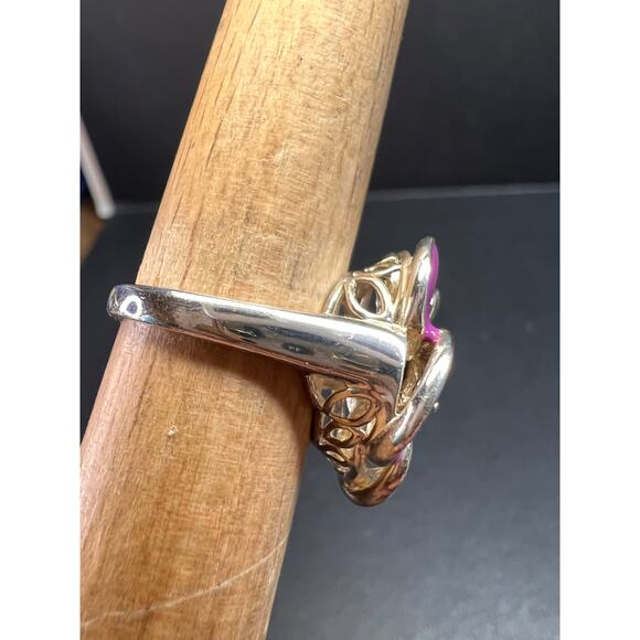 Ross Simons garnet and enamel flower sterling silver ring size 5 - Picture 15 of 16